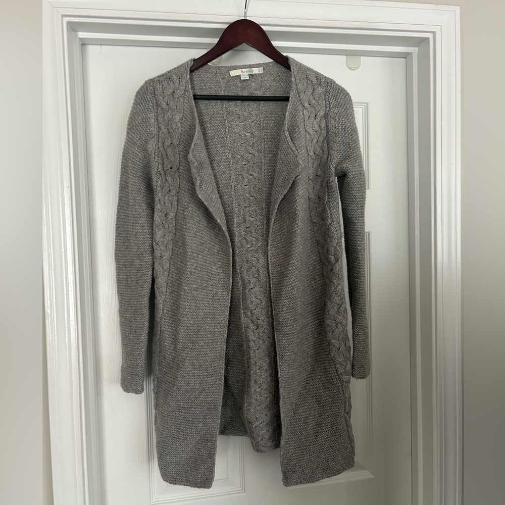 Boden Size 4 Grey 70% Wool 10% Alpaca Aran Cable Knit Open Front Long‎ Cardigan